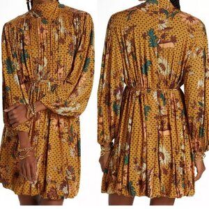 Ulla Johnson Floral Mini Dress in Mustard and Teal